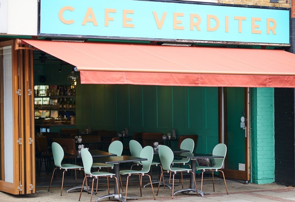 Exterior of Cafe Verditer, a café in Weybridge, Surrey, successfully sold by Blacks Brokers.